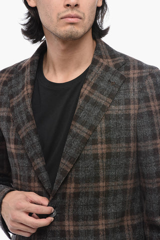 Wool Blended Blazer with Tartan Motif