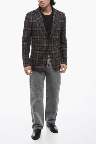 Wool Blended Blazer with Tartan Motif