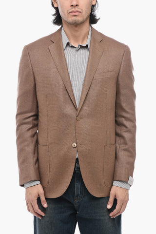 Wool and Silk-blended ACADEMY Blazer with Hopsack Motif