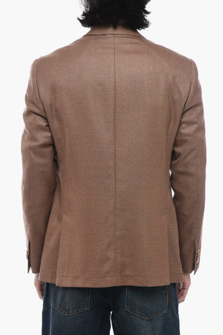 Wool and Silk-blended ACADEMY Blazer with Hopsack Motif
