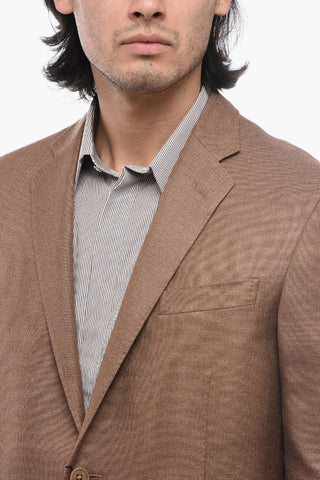 Wool and Silk-blended ACADEMY Blazer with Hopsack Motif