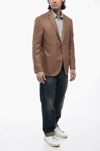 Wool and Silk-blended ACADEMY Blazer with Hopsack Motif