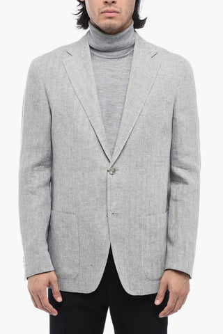 CC COLLECTION Linen REFINED Blazer with Houndstooth Motif