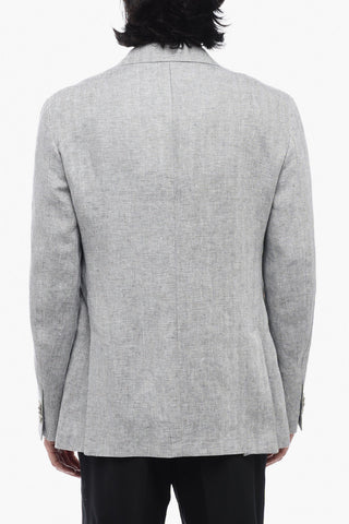 CC COLLECTION Linen REFINED Blazer with Houndstooth Motif