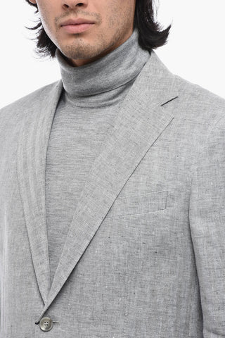 CC COLLECTION Linen REFINED Blazer with Houndstooth Motif