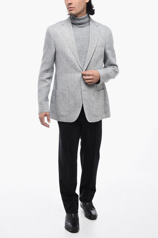 CC COLLECTION Linen REFINED Blazer with Houndstooth Motif