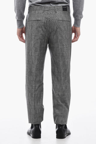 Slim Fit Pants with Glen Plaid Motif