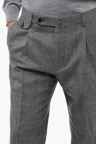 Slim Fit Pants with Glen Plaid Motif