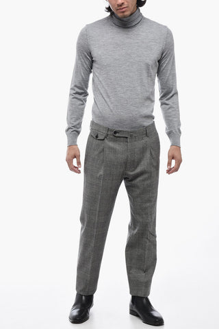 Slim Fit Pants with Glen Plaid Motif