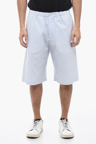 Gingham Patterned Cotton Shorts with Elastic Waistband