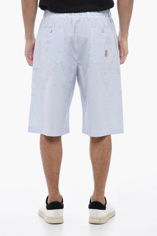 Gingham Patterned Cotton Shorts with Elastic Waistband