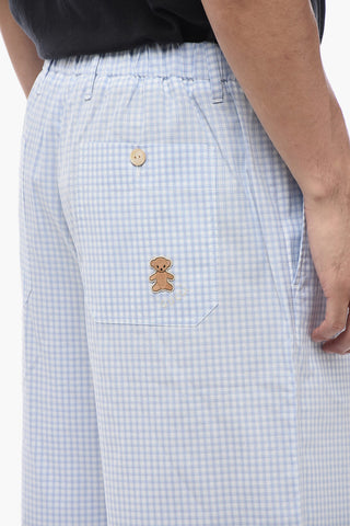 Gingham Patterned Cotton Shorts with Elastic Waistband