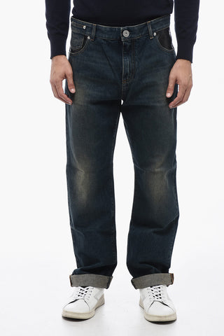 Dark Wash Cropped Fit Denims with Eco-leather Details 17cm