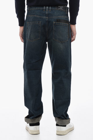 Dark Wash Cropped Fit Denims with Eco-leather Details 17cm