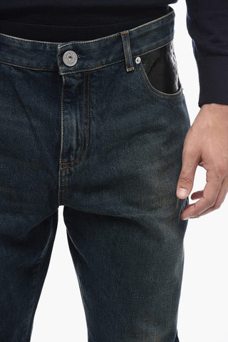 Dark Wash Cropped Fit Denims with Eco-leather Details 17cm