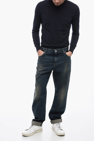 Dark Wash Cropped Fit Denims with Eco-leather Details 17cm