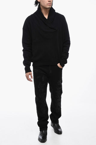 Shawl Neck Fleeced Cotton Sweatshirt