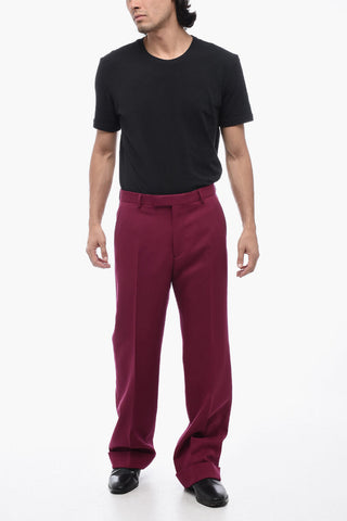 Wool Wide-Leg Pants with Cuffs