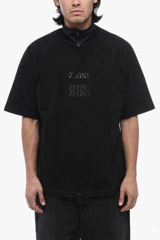 Logoed T-Shirt with Tech Fabbric Double Collar