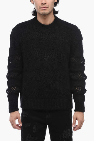 Openwork Mohair-Blend Crewneck Sweater
