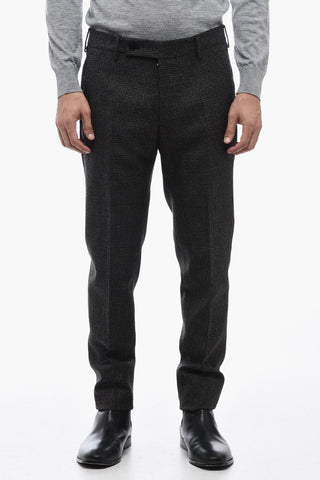 Virgin Wool Pants with Micro Hounstooth Motif
