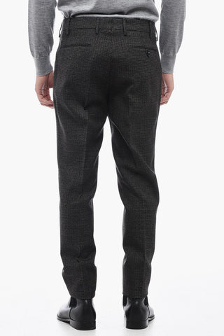 Virgin Wool Pants with Micro Hounstooth Motif