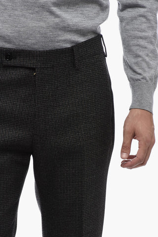 Virgin Wool Pants with Micro Hounstooth Motif