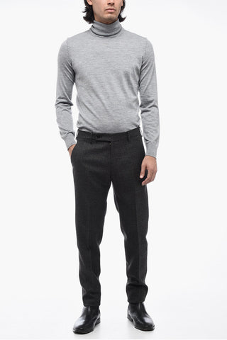 Virgin Wool Pants with Micro Hounstooth Motif
