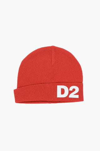 Beanie in Tinta Unita con Logo a Contrasto