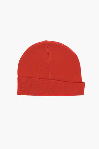Beanie in Tinta Unita con Logo a Contrasto
