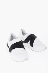 Leather and Fabric Low-Top Sneakers with Velcro Closure