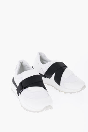 Leather and Fabric Low-Top Sneakers with Velcro Closure