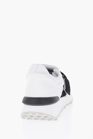 Leather and Fabric Low-Top Sneakers with Velcro Closure