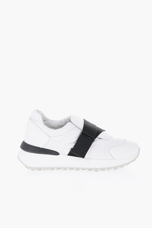 Leather and Fabric Low-Top Sneakers with Velcro Closure