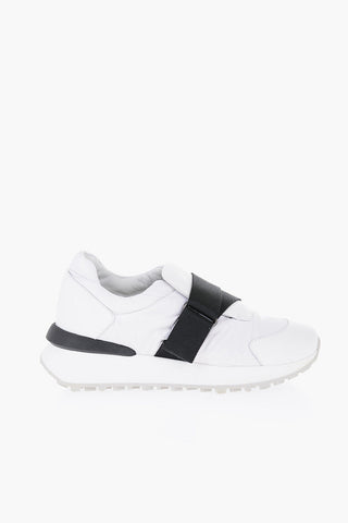 Leather and Fabric Low-Top Sneakers with Velcro Closure