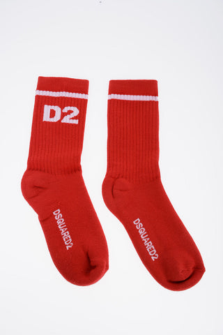 Solid Color Long Socks with Contrasting Logo