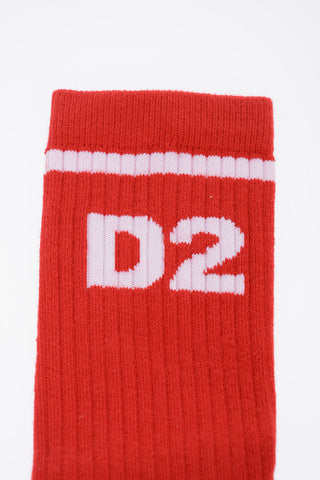 Solid Color Long Socks with Contrasting Logo