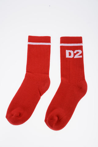 Solid Color Long Socks with Contrasting Logo