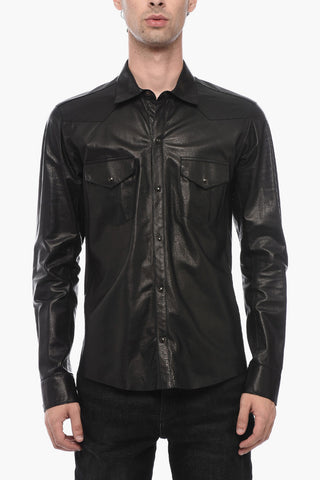 Leather Unlined Shirt with Double Chest Pocket