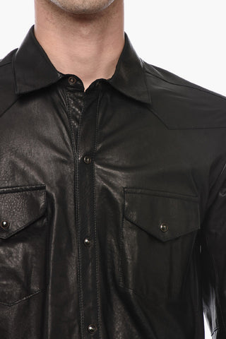 Leather Unlined Shirt with Double Chest Pocket