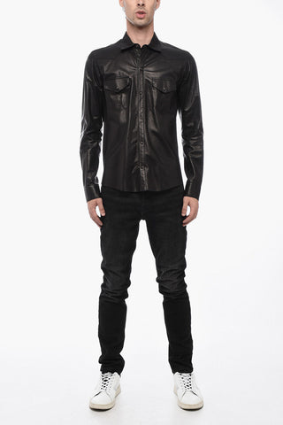 Leather Unlined Shirt with Double Chest Pocket