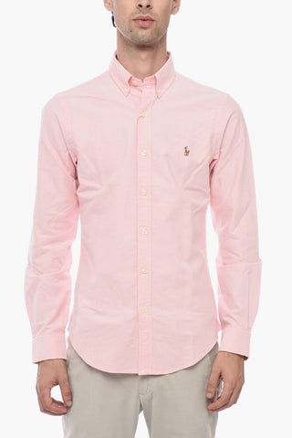 Slim Fit Hopsack Cotton Shirt with Button-down Collar