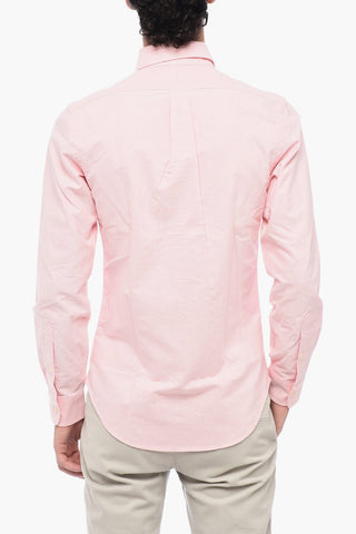 Slim Fit Hopsack Cotton Shirt with Button-down Collar