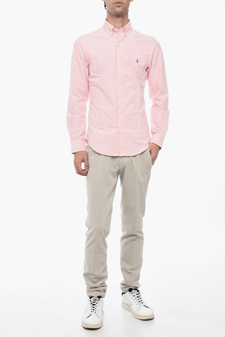 Slim Fit Hopsack Cotton Shirt with Button-down Collar