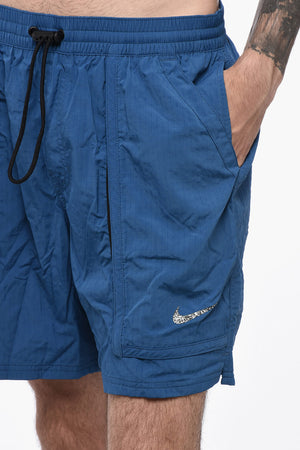 Checked Rip-Stop Boxer Swim Trunks with 3 Pockets