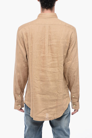 Button-down Linen Shirt with Embroidered Logo