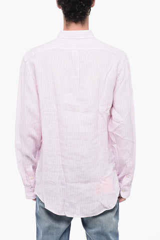 Awning Patterned Linen Shirt with Button-down Collar