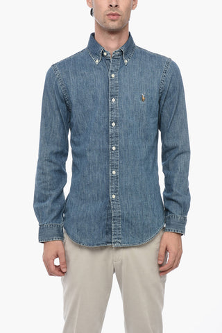 Button-down Denim Shirt with Embroidered Logo