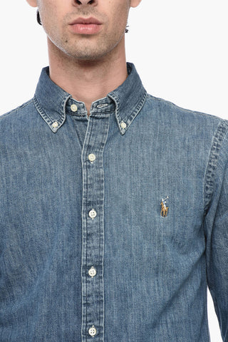 Button-down Denim Shirt with Embroidered Logo