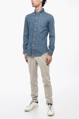 Button-down Denim Shirt with Embroidered Logo